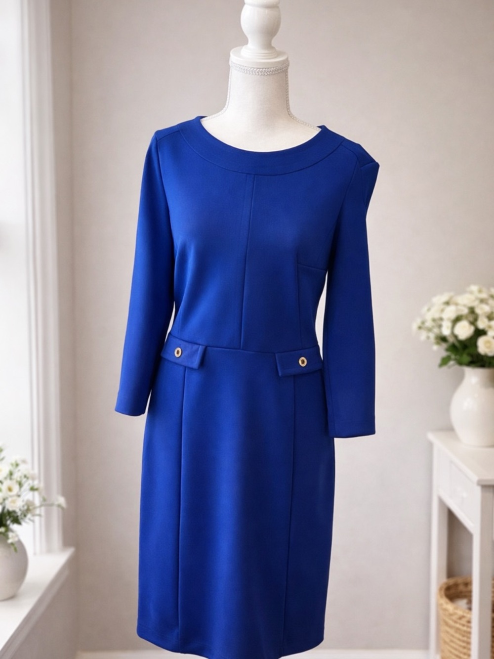 Elegant Vintage style royal Blue Women's Long Sleeve Dress